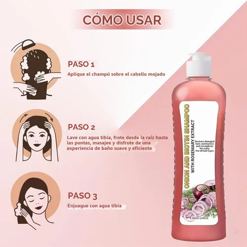 Vista 3 de Champú de cebolla y romero, champú de cebolla, sin sulfato, 8.4 fl oz