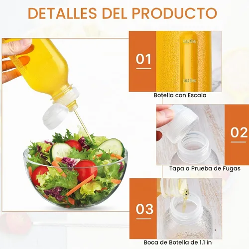 Vista 4 de Supkiir Botellas exprimibles de condimentos de 16 onzas con tapa superior, 5 botellas transparentes para salsa picante para condimentos, aceite