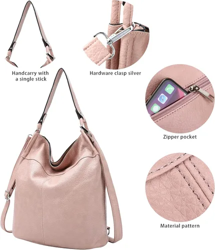 Vista 6 de Bolso para mujer, mochila convertible y bolsos, rosado (204-US-264#Pink)