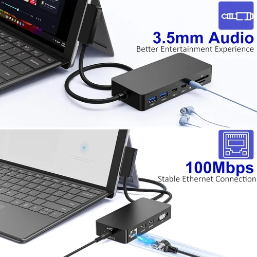 Vista 9 de Estación de acoplamiento para Surface Pro 11/10/9/8/7/6/5/4/3, Surface Laptop 7/6/5/4/3, Surface Laptop 7/6/5/4, Surface Book/portátil Go