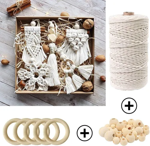 Vista 4 de Kits de macramé de 119 piezas para principiantes de 0.118 in x 109 yardas, cuerda de macramé de algodón natural con 100 cuentas de madera, 10
