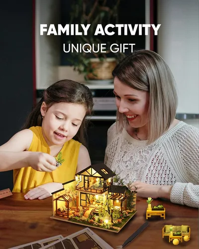 Vista 5 de Kit de casa en miniatura para bricolaje, kit de casa de muñecas para adultos para construir, kit de mini casa con LED, kits de diorama