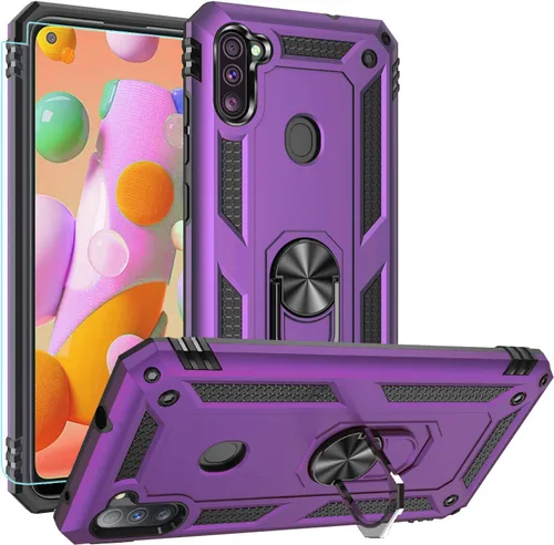 Vista 8 de Funda para Samsung A11, Galaxy A11, funda de grado militar resistente con protector de pantalla HD, anillo magnético atril para Samsung Galaxy A11