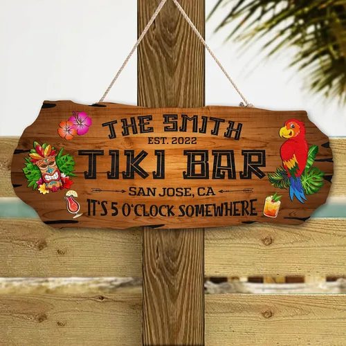 Vista 6 de Artsy Woodsy Letrero de madera personalizado con estampado de barra Tiki (no tallado ni neón), decoración de verano, cartel de piscina, patio