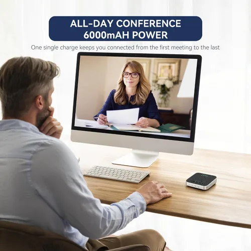 Vista 7 de TONGVEO Altavoz de conferencia Bluetooth con micrófono, AI Cancelación de ruido USB/Altavoz inalámbrico para PC, 4 micrófonos 360 ° de captación