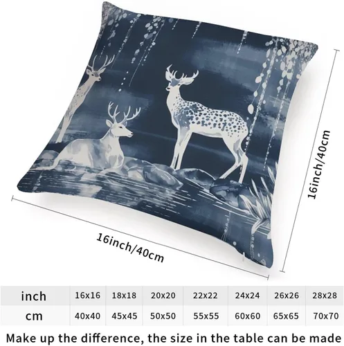 Vista 2 de ArogGeld Fundas de almohada de antílope blanco y flor azul de granja de acuarela animal azul ciervos blancos de lino blanco funda de almohada