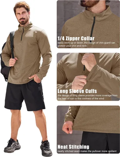 Vista 100 de MAGCOMSEN Sudadera de golf de manga larga con forro polar para hombre, con cremallera de 1/4, térmica, para correr