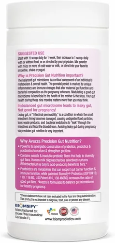 Vista 3 de Fórmula prenatal Avazza con fórmula TriBiom: probióticos + prebióticos + posbióticos para nutrir y estabilizar contra el intestino permeable.
