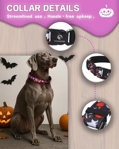 Vista 2 de DOGWONG Collar de perro con luz LED para Halloween, recargable e impermeable, collares de perro iluminados para otoño para caminar por la noche