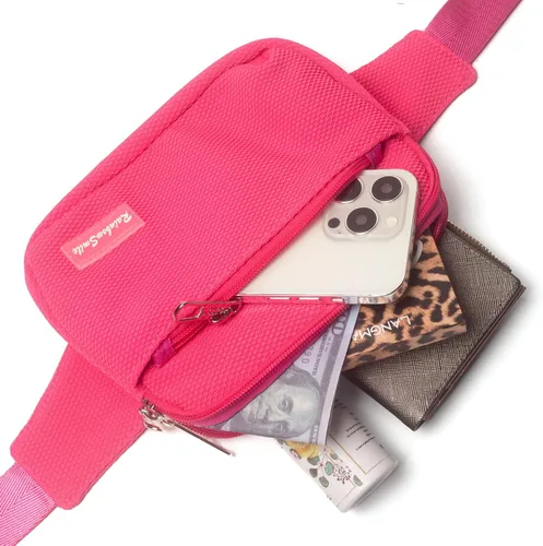 Vista 2 de Riñonera para mujeres y hombres, para correr, viajar, senderismo, casual, a la moda, deportiva, transpirable, ligera, Rosa Rojo, Riñonera para todos