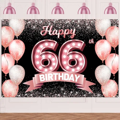Vista 184 de Cartel de feliz cumpleaños décimo oro rosa, telón de fondo, saludos a 10 años, globos de confeti, decoración temática para niñas de 10 años