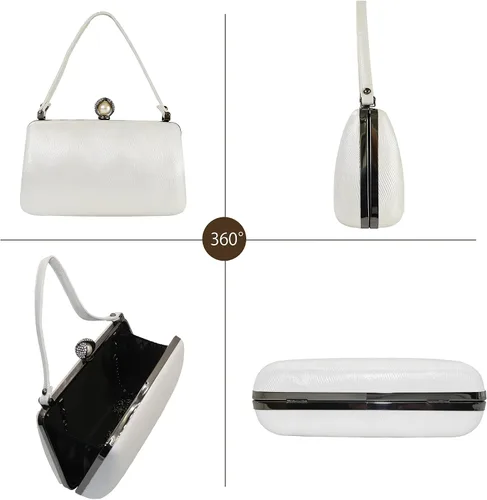 Vista 3 de Bolsa de noche para mujer con asa superior formal para graduación cóctel fiesta boda novia bolso de mano con cadena cruzada