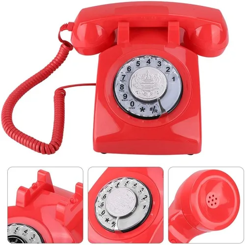 Vista 9 de Teléfono con cable Retro Rotary Dial Teléfono con cable Teléfono fijo de escritorio vintage (rojo)