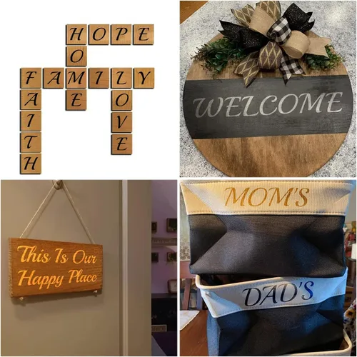 Vista 2 de Plantillas de letras del alfabeto de 1 pulgada para pintar, paquete de 70 plantillas de letras y números con letreros para pintar sobre madera