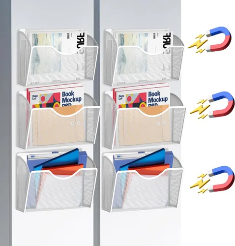 Vista 9 de 6 PCS Magnetic File Holder with Hooks,Magnetic File Folder Holder Organizer Negro