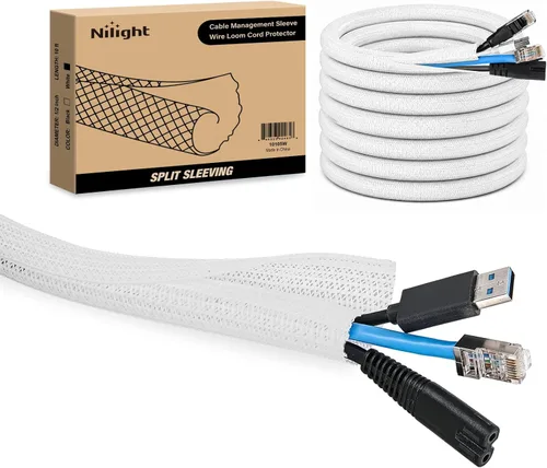 Vista 11 de Nilight - Funda para cable, fundas de gestión de cable de 10 pies - 1/2 pulgada, funda trenzada, telar de alambre autoenvolvente dividido
