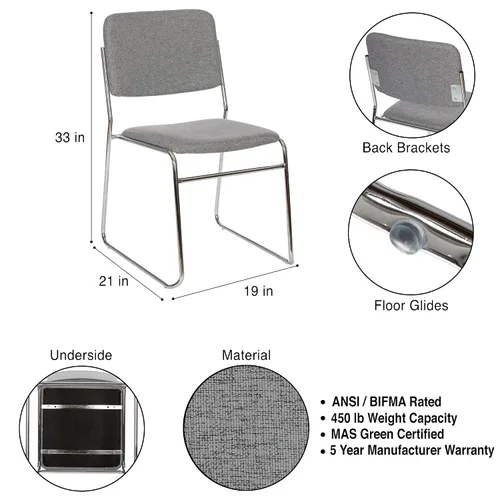 Vista 3 de OEF Furnishings OEF8652/2 Silla apilable acolchada de tela de grado comercial (gris clásico, paquete de 2)