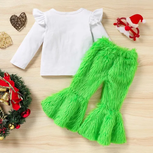 Vista 3 de ZOELNIC The Baby Who Stole - Trajes de Navidad para bebé, niño y niña, manga larga, camiseta con letras+pantalón peludo, 2 piezas, ropa de disfraz