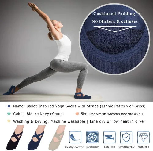 Vista 4 de Ozaiic Non Slip Socks for Yoga Pilates Barre Fitness Hospital Socks for Women