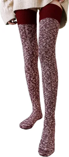 Vista 3 de HYTENSUN Calcetines de invierno de punto alto para mujer, estilo vintage, extra largos, calentadores de piernas por encima de la rodilla, medias