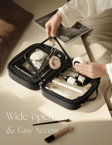 Vista 2 de Bolsa de Cosméticos Transparente de Doble Capa Bolsa de Artículos de Tocador de Viaje Bolsa de Maquillaje Transparente Estuche con 4 Compartimentos