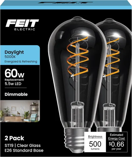 Vista 11 de Feit Electric ST19 - Bombilla LED vintage, equivalente a 60 W, luz cálida de 2100 K, filamento en espiral, vidrio ámbar, regulable, bombilla