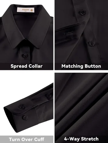 Vista 5 de Camisas con botones para mujer, camisas de vestir de manga larga, elásticas, sin arrugas, para el trabajo, blusas casuales de oficina
