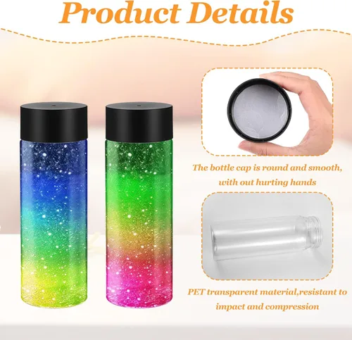 Vista 3 de 24 botellas de plástico transparente, botellas sensoriales vacías con tapas, jugo de plástico PET, reutilizable, a prueba de fugas, contenedor