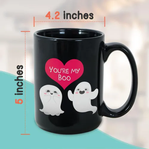 Vista 4 de Bubble Hugs Taza de café romántica de 15 onzas, con texto en inglés "You're My Boo, idea divertida de taza para marido de esposa, cónyuge, novio