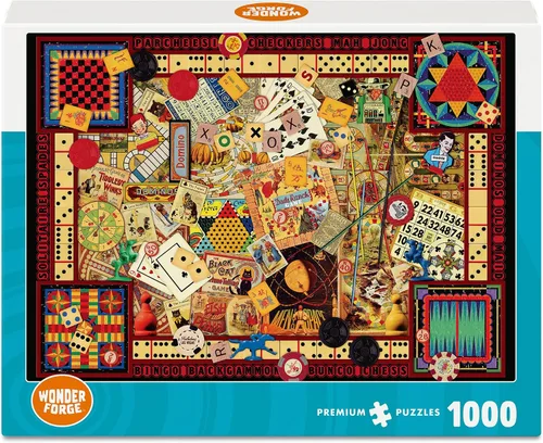 Vista 2 de Wonder Forge Vintage Games - Rompecabezas de 1000 piezas para adultos Piezas únicas y perfectamente ajustadas Imágenes divertidas y vibrantes