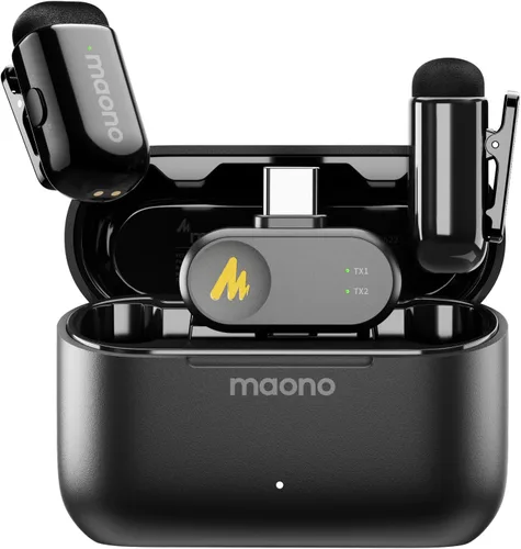 Vista 12 de MAONO Wave T1 Mini micrófono inalámbrico Lavalier para iPhone/Android, cancelación de ruido, filtro de voz AI, 30 horas utilizado con estuche