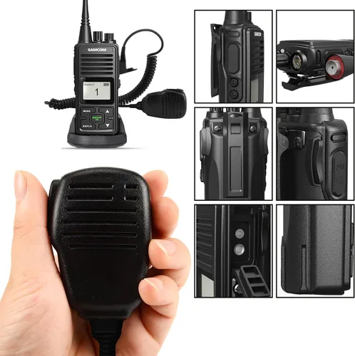 Vista 4 de SAMCOM Radios bidireccionales con micrófono de mano con altavoz, radio de 2 vías resistente de largo alcance, batería de 3000 mAh, micrófono