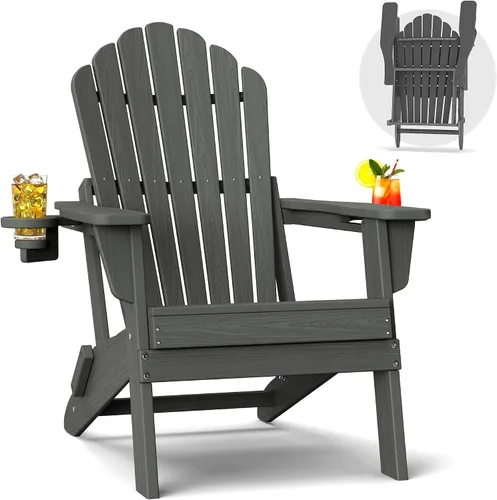Vista 25 de Plawdlik Silla Adirondack plegable de gran tamaño mejorada 2026, silla para hoguera resistente de 380 libras con respaldo extra alto de 37.8