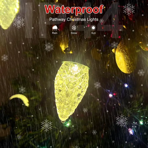 Vista 4 de Luces de Navidad C9 LED para exterior, 50 LED, 32 pies, luces de cadena C9 para Navidad, bombillas de fresa enchufables, conectables, certificadas