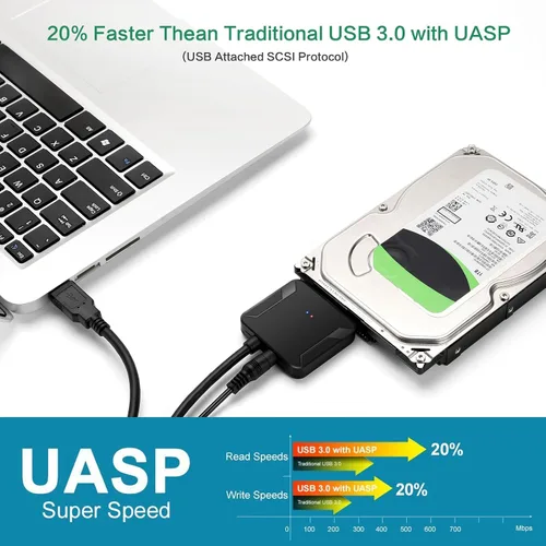Vista 7 de Adaptador SATA a USB 3.0, cable convertidor de disco duro externo para disco duro de 2.5" 3.5", SSD con fuente de alimentación