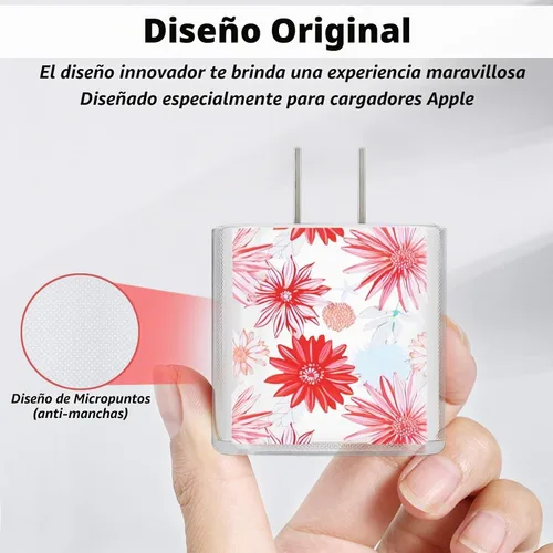 Vista 6 de Lindo protector de cable para cargador adaptador de iPhone, diseño de flores de crisantemo rojo, cable de datos de TPU suave, funda USB-C