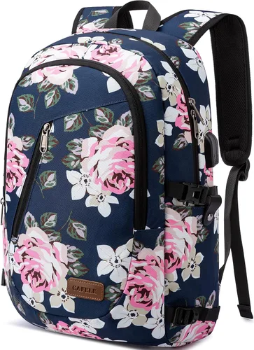 Vista 9 de Mochila para portátil de 17.3 pulgadas, mochila grande para computadora con puerto de carga USB, mochila resistente al agua y resistente