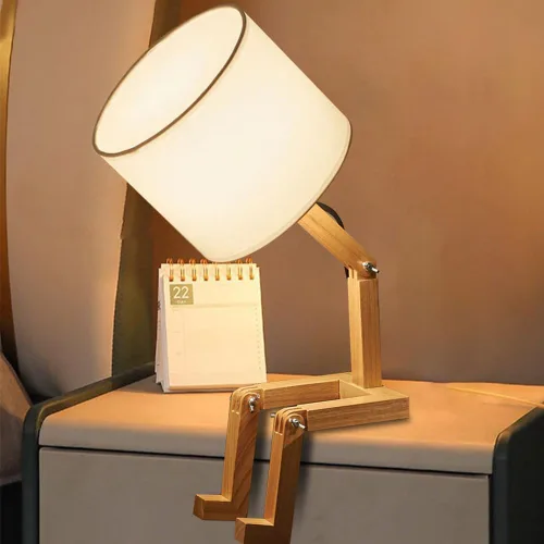 Vista 10 de Bonita lámpara de escritorio, lámparas de mesa de robot regulables, lámparas de noche de madera para dormitorio, estudio, oficina, sala de estar