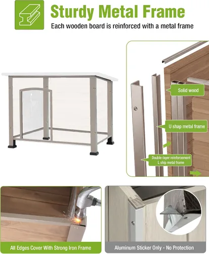Vista 2 de Casa para perros de tamaño pequeño a grande, para interiores y exteriores, refugio para cachorros con piso elevado, perrera duradera e impermeable