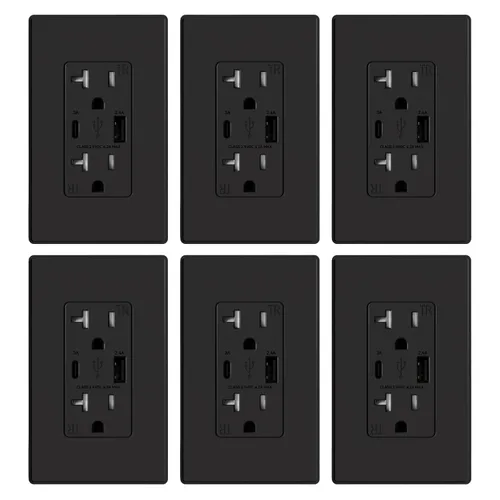 Vista 43 de ELEGRP Cargador USB de pared, receptáculo USB con puertos USB tipo A y tipo C, enchufe dúplex de 15 amperios resistente a manipulaciones NEMA 5-15R