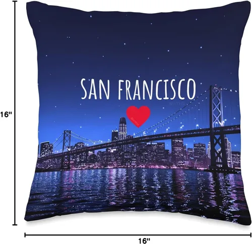 Vista 4 de LVTFCO San Francisco Fashion San Francisco Love (Heart) - Almohada de noche con vista al horizonte nocturno, 16 x 16 pulgadas, multicolor