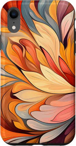 Vista 25 de iPhone 12 Pro Max Remolinos florales abstractos Funda de colores cálidos de otoño