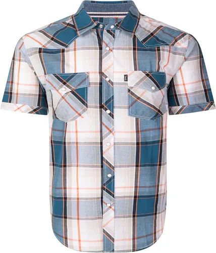 Vista 6 de Camisa casual para hombre estilo western con botones, de manga corta, dos bolsillos BLKWHT.