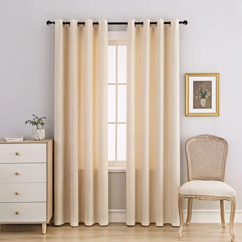 Vista 14 de ELKCA Cortinas de doble cara de felpilla para ventana de cocina, 52x18, bolsillo para barra, cenefa color beige para sala de estar, paquete de 1