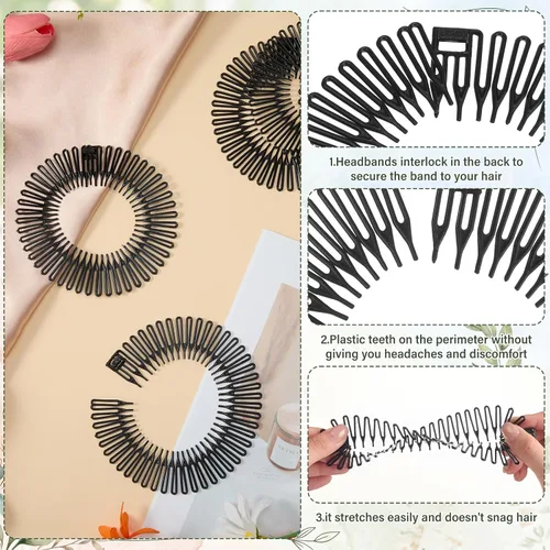 Vista 3 de Shappy 9 piezas de peine elástico circular completo de plástico flexible peine de círculo elástico diadema para el cabello para mujeres y niñas