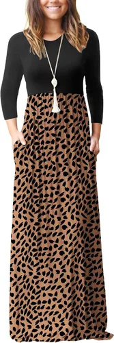Vista 30 de GRECERELLE Vestido largo de manga larga para mujer, casual, cuello redondo, holgado, sólido floral, maxi largo con bolsillos, S-3XL A-Negro