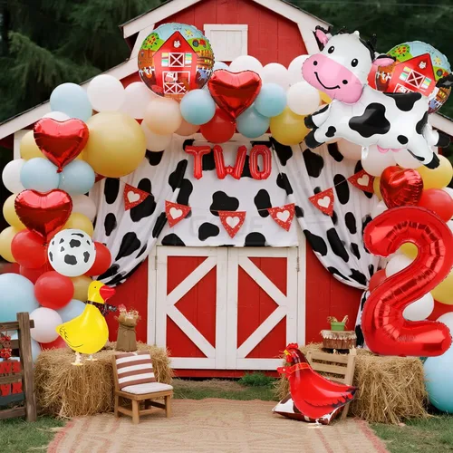 Vista 4 de 19 globos de animales de granja, globos de vaca, temática de granja