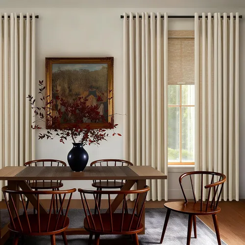 Vista 2 de Cortinas de avena con ojales DUKIYO de 96 pulgadas de largo para sala de estar, comedor, juego de 2 paneles, cortinas de arena y beige