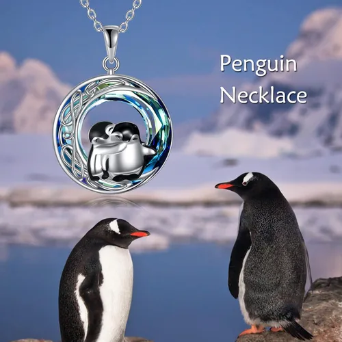 Vista 6 de Pingüinosperezosospandasbúhospanda rojojirafagatosllamasdinosaurioosocerdo monoconejito de Pascua, regalos de pingüinos, plata de ley 925, joyería