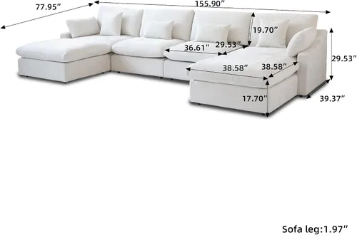 Vista 3 de WJShome Sofá modular modular para sala de estar, sofá en forma de U relleno de plumón de 160 pulgadas con otomana, modernos sofás convertibles de 6